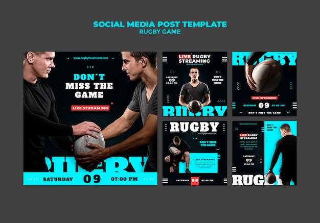 Bezpłatny plik PSD szablon projektu postu w mediach społecznościowych z grą rugby