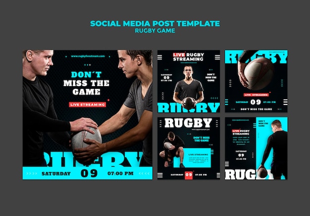 Szablon projektu postu w mediach społecznościowych z grą rugby