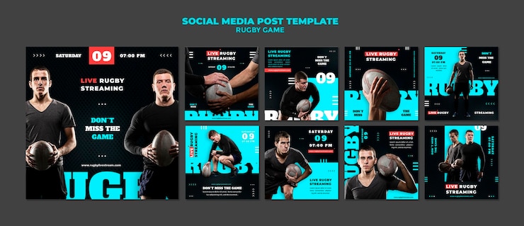 Bezpłatny plik PSD szablon projektu postu w mediach społecznościowych z grą rugby