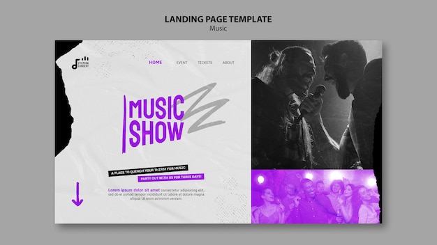 Bezpłatny plik PSD szablon projektu strony docelowej programu muzycznego