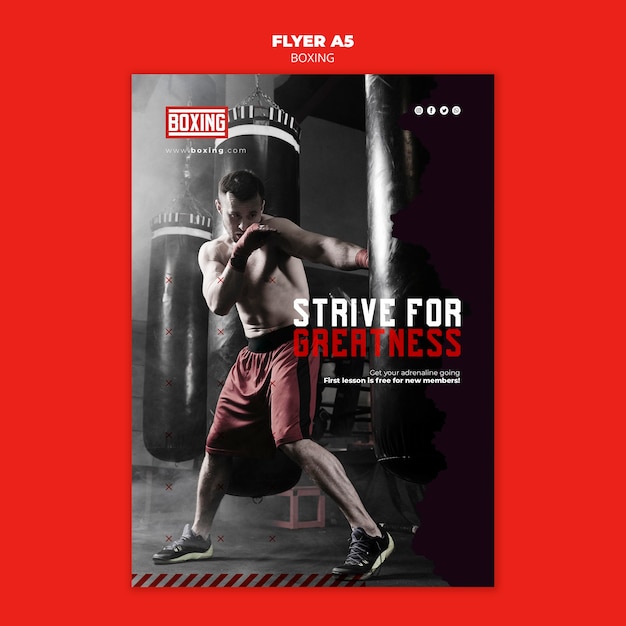 Bezpłatny plik PSD szablon reklamy bokserskiej plakat