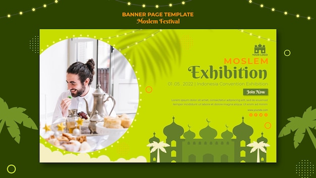 Bezpłatny plik PSD szablon sieci web banner wystawy muzułmańskiej