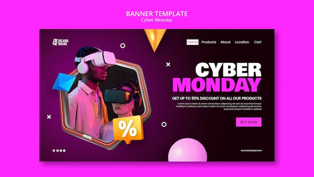 Bezpłatny plik PSD szablon strony docelowej cyber monday