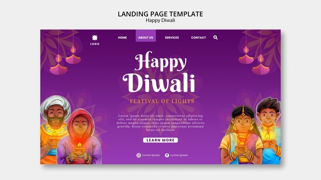 Szablon strony docelowej Diwali z projektem mandali