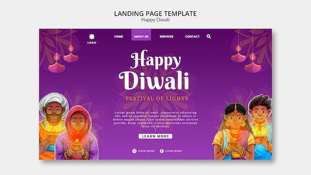Szablon strony docelowej Diwali z projektem mandali