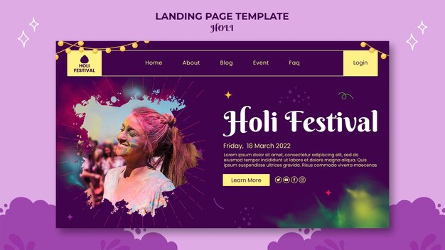 Szablon strony docelowej festiwalu Holi