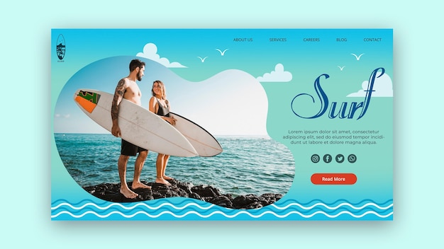 Bezpłatny plik PSD szablon strony docelowej koncepcji surfowania