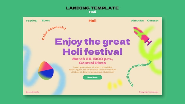 Szablon strony docelowej obchodów festiwalu Holi