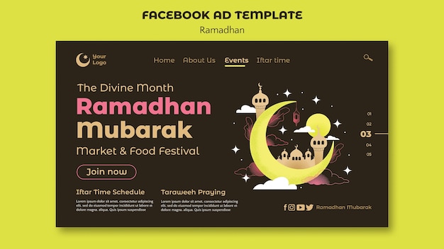 Bezpłatny plik PSD szablon strony docelowej obchodów ramadanu