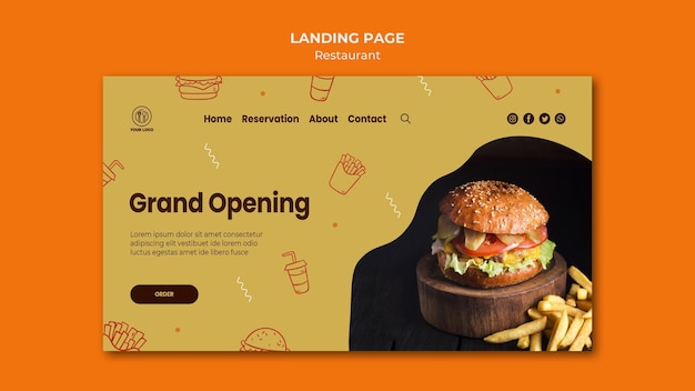 Bezpłatny plik PSD szablon strony docelowej restauracji burger ze zdjęciem