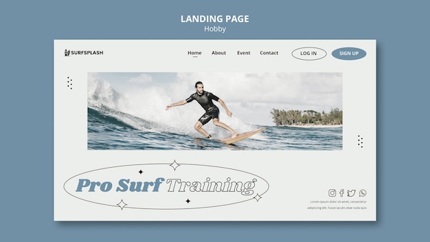 Bezpłatny plik PSD szablon strony docelowej splash i surfowania
