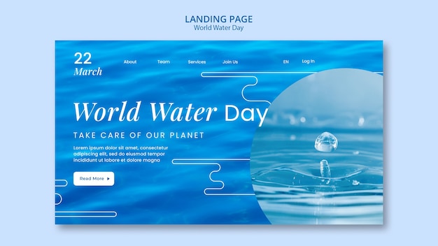 Bezpłatny plik PSD szablon strony docelowej światowego dnia wody