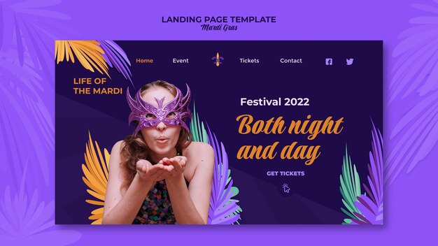 Szablon strony internetowej festiwalu Mardi gras