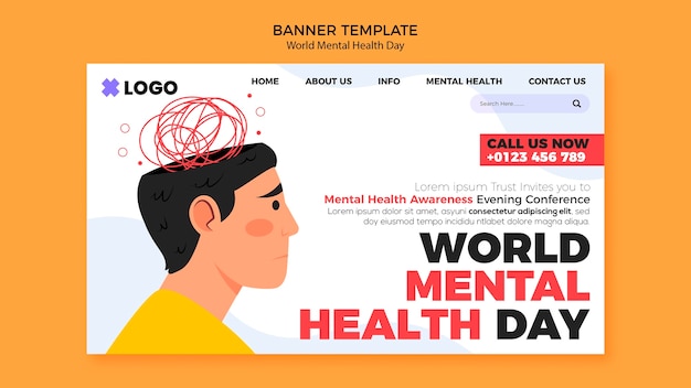 Bezpłatny plik PSD szablon strony internetowej światowego dnia zdrowia psychicznego