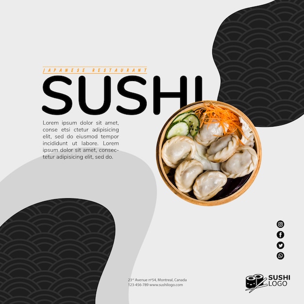 Szablon sushi transparent restauracji azjatyckiej sushi