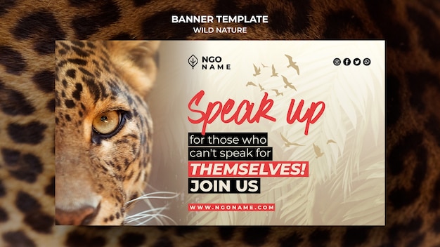 Bezpłatny plik PSD szablon transparent dzikiej przyrody ze zdjęciem tygrysa