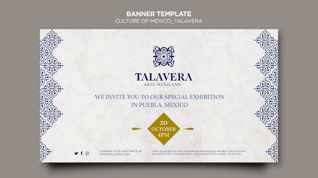 Bezpłatny plik PSD szablon transparent meksykańskiej kultury talavera