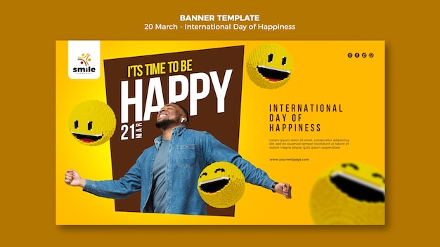 Bezpłatny plik PSD szablon transparent międzynarodowy dzień szczęścia ze zdjęciem
