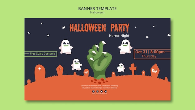 Bezpłatny plik PSD szablon transparent party halloween rękami zombie