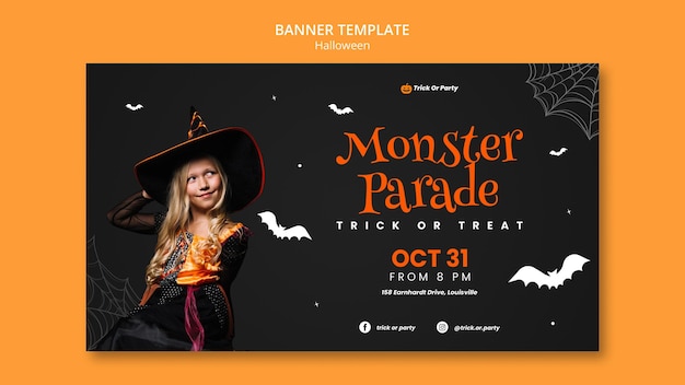 Bezpłatny plik PSD szablon transparentu parady potworów na halloween