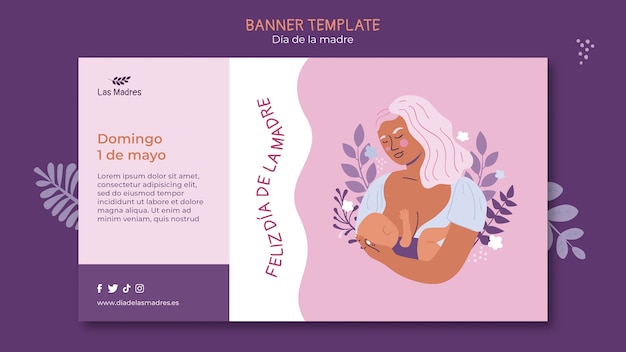 Bezpłatny plik PSD szablon transparentu poziomego na dzień matki w języku hiszpańskim