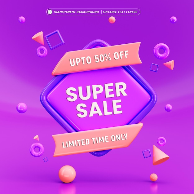 Szablon transparentu sprzedaży super oferty z edytowalnym tekstem 3d