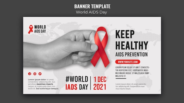 Bezpłatny plik PSD szablon transparentu światowego dnia pomocy z czerwoną wstążką