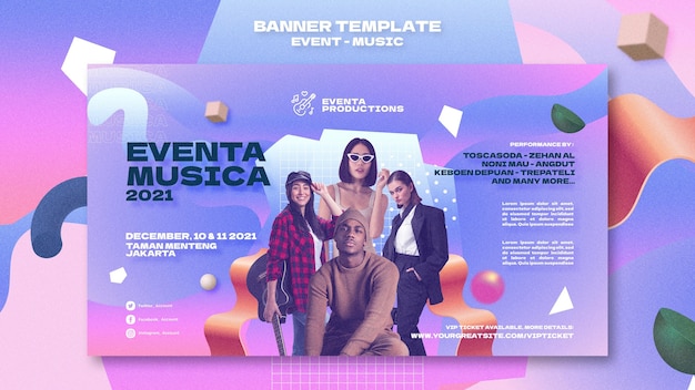 Szablon transparentu wydarzenia muzycznego w stylu retro