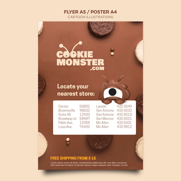 Szablon ulotki cookie ilustracje kreskówka