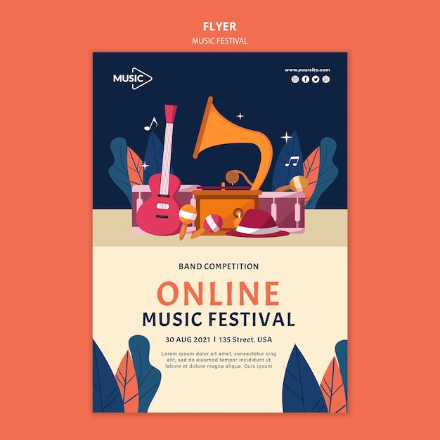 Szablon ulotki festiwalu muzyki online