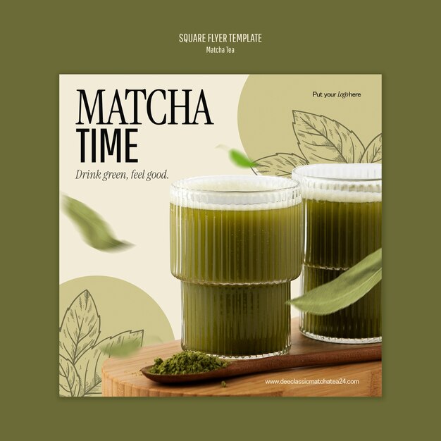Szablon ulotki kwadratowej herbaty Matcha