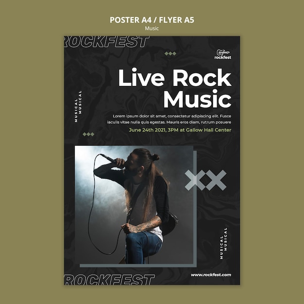 Bezpłatny plik PSD szablon ulotki muzyki rockowej na żywo