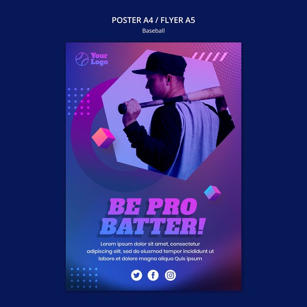 Szablon ulotki reklamy szkolenia baseballu