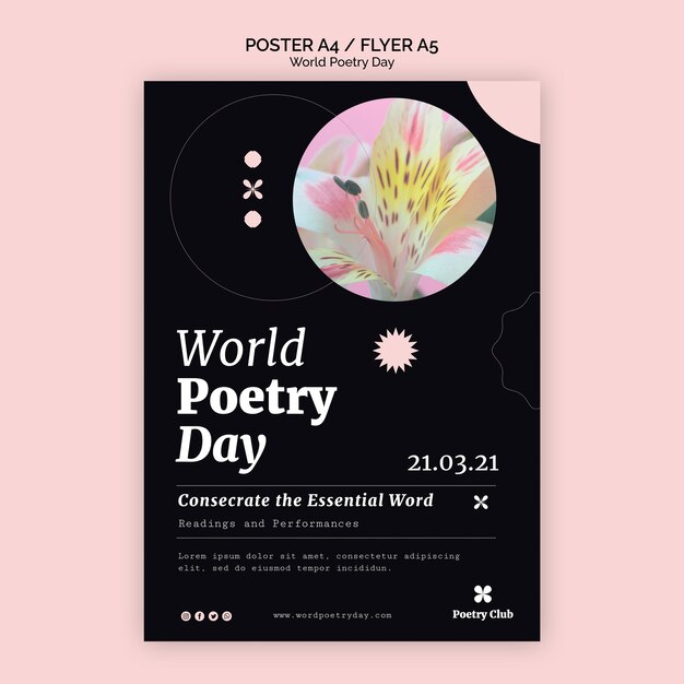 Szablon ulotki wydarzenia światowego dnia poezji
