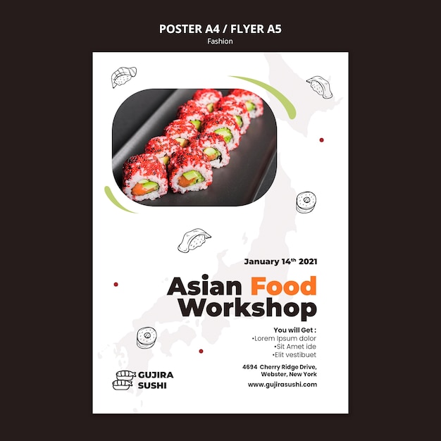 Szablon wydruku plakatu restauracji sushi