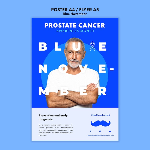 Bezpłatny plik PSD szablon wydruku świadomości raka prostaty z niebieskimi detalami