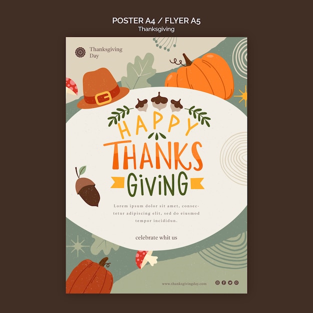 Bezpłatny plik PSD szablon wydruku z okazji święta dziękczynienia z jesiennymi detalami