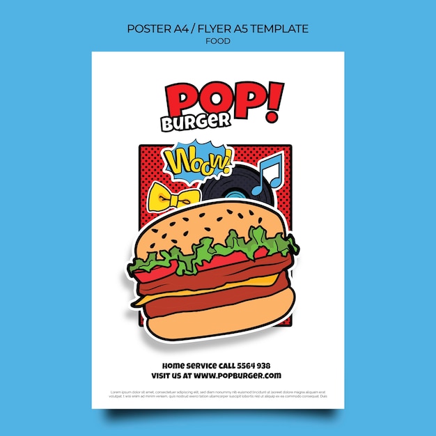 Bezpłatny plik PSD szablon wydruku żywności w stylu pop-art