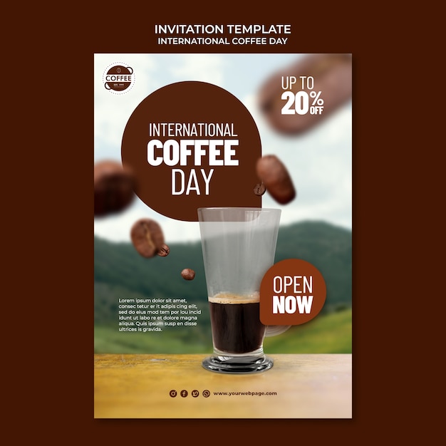 Bezpłatny plik PSD szablon zaproszenia na międzynarodowy dzień kawy