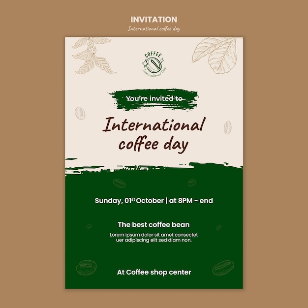 Bezpłatny plik PSD szablon zaproszenia na międzynarodowy dzień kawy