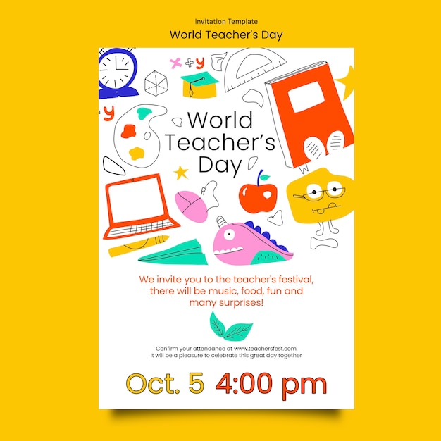 Bezpłatny plik PSD szablon zaproszenia na światowy dzień nauczycieli