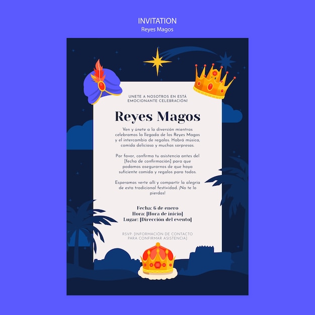Bezpłatny plik PSD szablon zaproszenia na uroczystość reyes magos