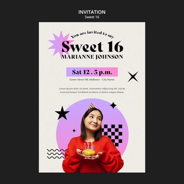 Szablon Zaproszenia Na Uroczystość Sweet 16