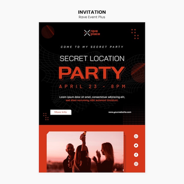 Bezpłatny plik PSD szablon zaproszenia na wydarzenie rave
