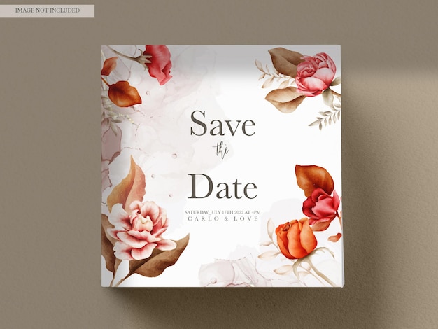 Bezpłatny plik PSD szablon zaproszenia ślubnego z eleganckimi akwarelami brązowymi różami