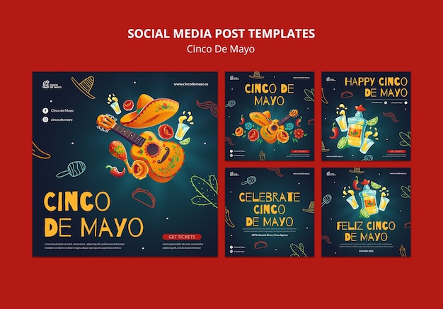 Szczęśliwe posty w mediach społecznościowych cinco de mayo