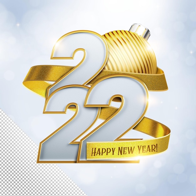 Szczęśliwego Nowego Roku 2022 Na Białym Tle Srebrnym Premium Psd