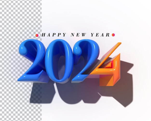 Bezpłatny plik PSD szczęśliwego nowego roku 2024 napis typograficzny przezroczysty psd