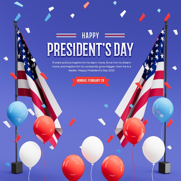 Bezpłatny plik PSD szczęśliwy dzień prezydentów 3d szablon projektu postu społecznościowego