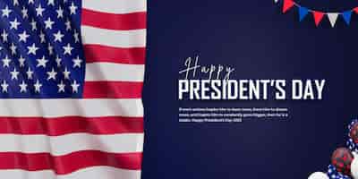 Bezpłatny plik PSD szczęśliwy dzień prezydentów ameryki sztandar z realistyczną flagą